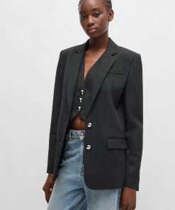 Hugo Boss Tailored Jackets-Relaxed-fit jacket with all-over sparkle pinstripe-boss store