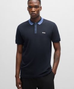 Hugo Boss Polo Shirts-Stretch-cotton polo shirt with contrast logo-boss store near me