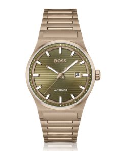 Hugo Boss Watches-Gold-tone automatic watch with grooved dial-hugo boss near me