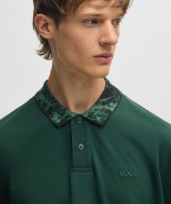 Hugo Boss Polo Shirts-Cotton-piqué polo shirt with jungle-artwork collar-boss store 2