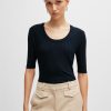 Hugo Boss Tops-Scoop-neck top in stretch fabric-boss near me 3