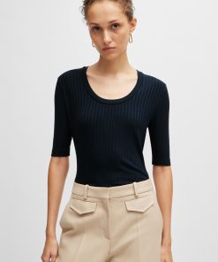 Hugo Boss Tops-Scoop-neck top in stretch fabric-boss store