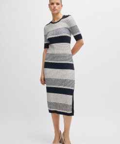 Hugo Boss Dresses-Structured-stripe dress in stretch-cotton jersey-hugo boss outlet