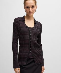 Hugo Boss Sweaters and Cardigans-V-neck cardigan in ribbed stretch fabric with collar-hugo boss sale