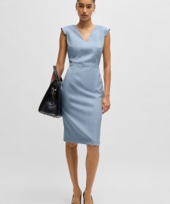 Hugo Boss Dresses-Bodycon business dress in checked wool-hugo boss near me