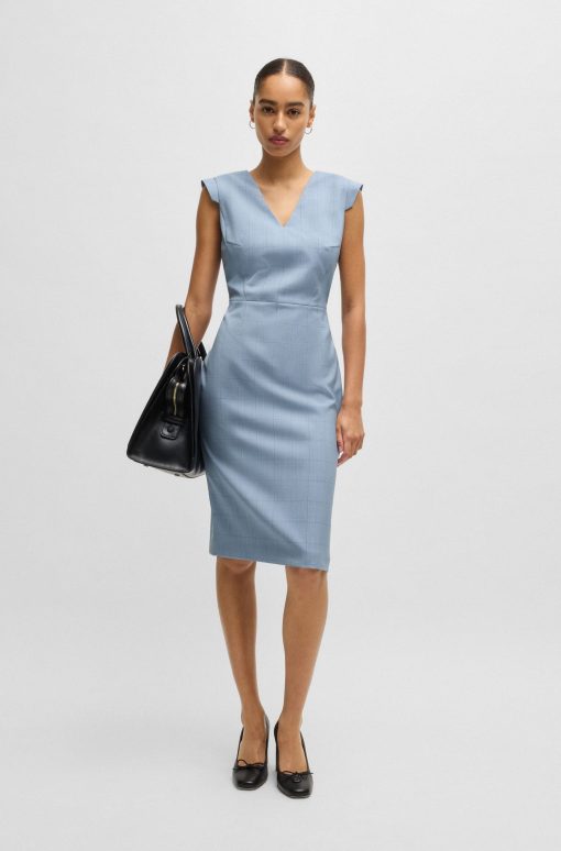 Hugo Boss Dresses-Bodycon business dress in checked wool-hugo boss near me