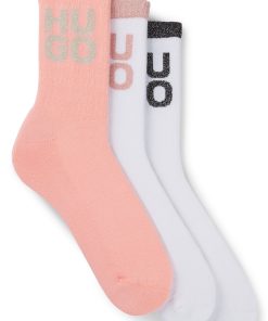 Hugo Boss Underwear, Pajamas, and Socks-Three-pack of short socks with glittery stacked logos-boss store