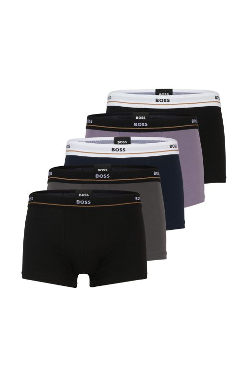 Hugo Boss Underwear-Five-pack of stretch-cotton trunks with logo waistbands-boss near me