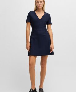 Hugo Boss Dresses-V-neck bodycon business dress with tone-on-tone buttons-boss store 2