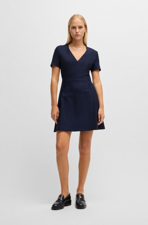 Hugo Boss Dresses-V-neck bodycon business dress with tone-on-tone buttons-boss store - Image 2