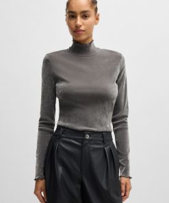 Hugo Boss Tops-Mock-neck top in velvet-touch mesh-hugo boss near me