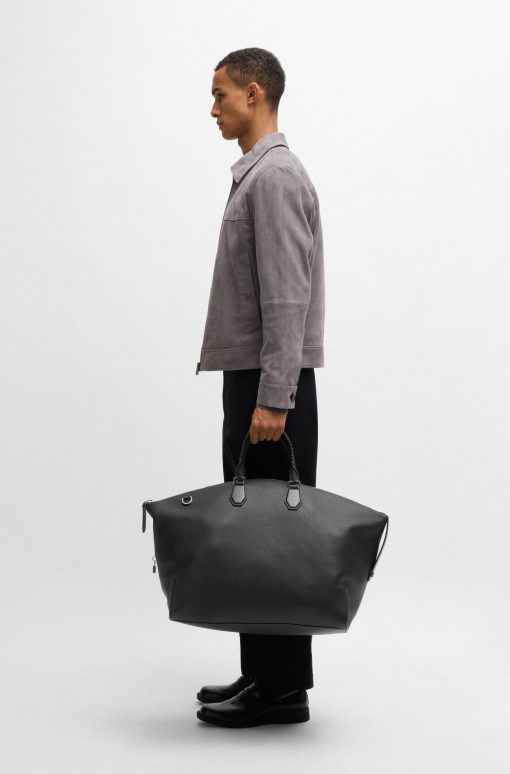 Hugo Boss Bags-Grained-leather holdall with detachable metal padlock-hugo boss sale - Image 2