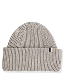 Hugo Boss Hats and Gloves-Ribbed beanie hat with signature-stripe trim-hugoboss