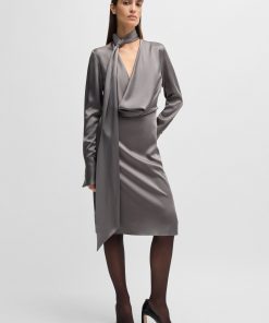 Hugo Boss Dresses-Long-sleeved dress with scarf neckline-boss outlet