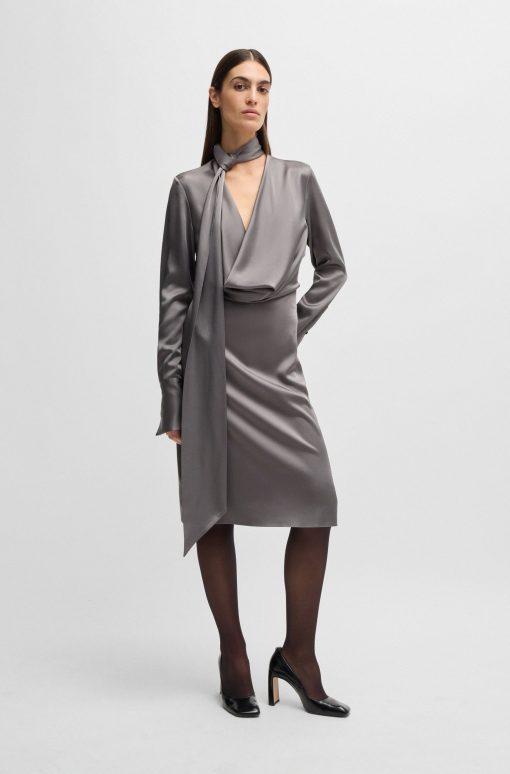 Hugo Boss Dresses-Long-sleeved dress with scarf neckline-boss outlet