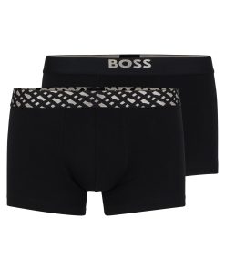 Hugo Boss Underwear-Two-pack of stretch-cotton trunks with metallic branding-boss near me