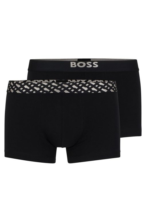 Hugo Boss Underwear-Two-pack of stretch-cotton trunks with metallic branding-boss near me