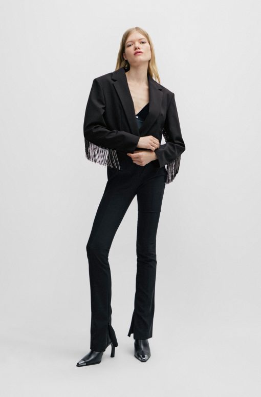 Hugo Boss Tailored Jackets-Cropped regular-fit jacket with fringe trims-hugo - Image 2