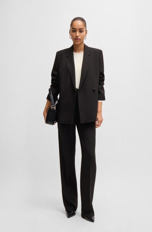 Hugo Boss Blouses-Long-sleeved blouse in washed silk with pleated front-boss hugo - Image 2