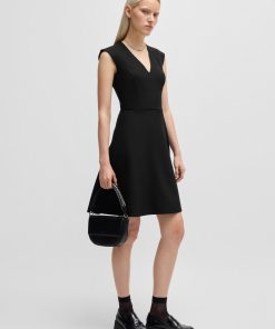 Hugo Boss Dresses-Sleeveless dress in stretch fabric with swing skirt-boss hugo