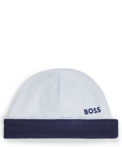 Hugo Boss-Reversible baby hat in cotton with logo details-hugo boss sale 2