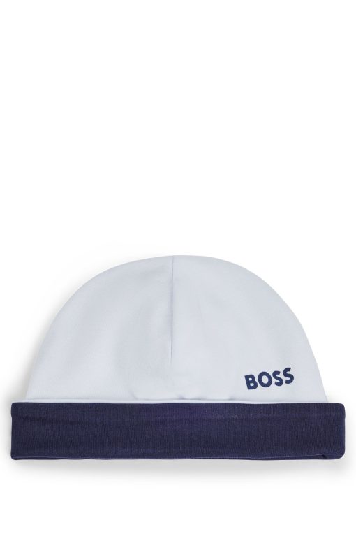 Hugo Boss-Reversible baby hat in cotton with logo details-hugo boss sale - Image 2