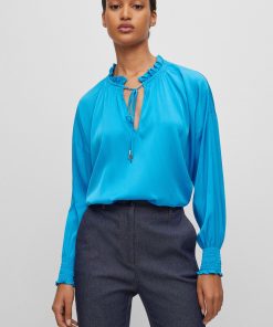 Hugo Boss Blouses-Relaxed-fit blouse in stretch silk with tie front-hugo boss near me