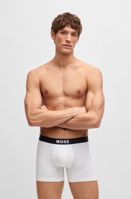 Hugo Boss Underwear-Three-pack of stretch-cotton boxer briefs with logos-boss outlet - Image 2