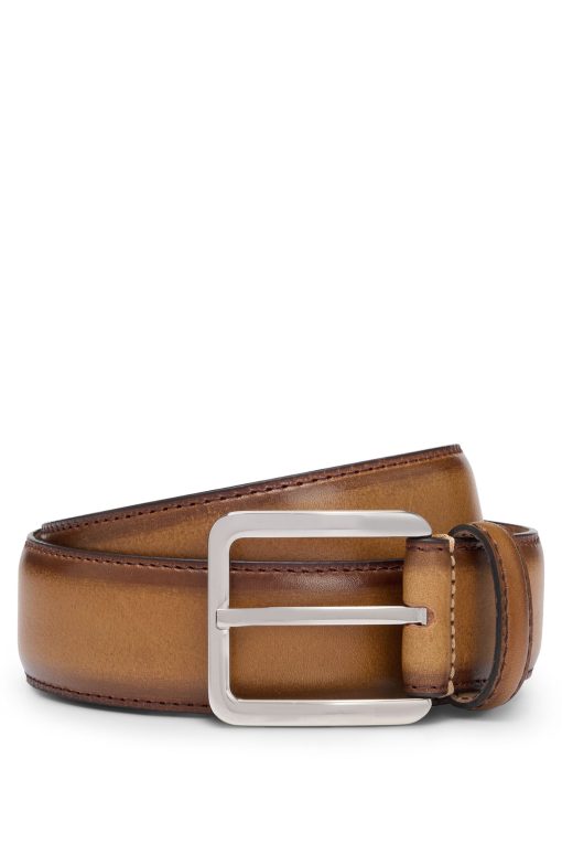 Hugo Boss Belts-Italian-leather belt with contrast stitching-boss hugo