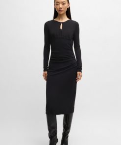 Hugo Boss Dresses-Matte-jersey dress with keyhole neckline-hugoboss