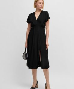 Hugo Boss Dresses-V-neck dress in dot-patterned silk-hugo boss sale