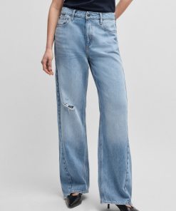 Hugo Boss Pants-Wide-leg jeans in blue denim with stepped hem-hugoboss