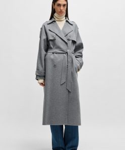 Hugo Boss Jackets and Coats-Belted trench coat in a wool blend-boss store near me