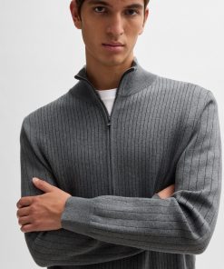 Hugo Boss Sweaters and Cardigans-Zip-up cotton cardigan with knitted pinstripes-hugo 2