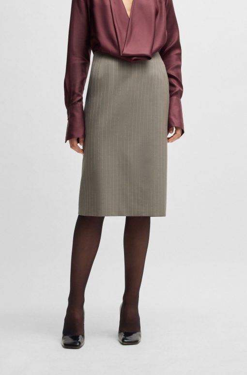 Hugo Boss Skirts-Pinstripe pencil skirt in high-twist wool-boss outlet