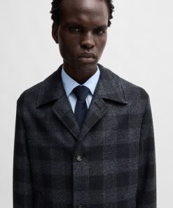 Hugo Boss Jackets and Coats-Checked-jersey coat in a classic fit-hugo boss store 2