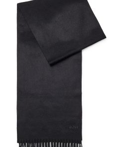 Hugo Boss Scarves-Fringed scarf in pure Italian cashmere with embroidered logo-hugo by hugo boss