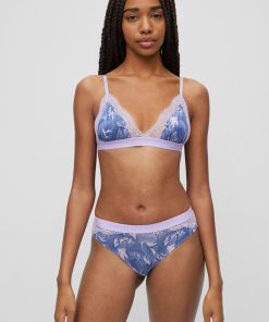 Hugo Boss Underwear, Pajamas, and Socks-Triangle bra with all-over print and lace trims-hugo boss sale 2