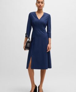 Hugo Boss Dresses-V-neck dress in stretch flannel-boss near me