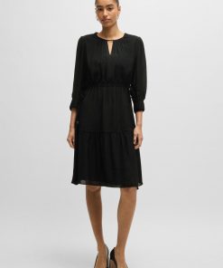 Hugo Boss Dresses-Long-sleeved dress in fil-coupé fabric-boss near me 2