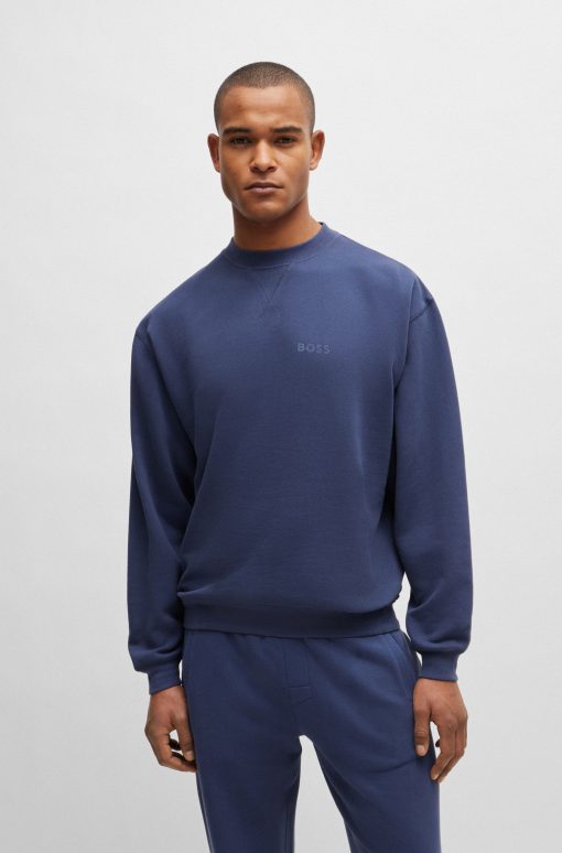 Hugo Boss Sweatshirts and Jogging Pants-Cotton-terry relaxed-fit sweatshirt with flocked logo-hugo boss store