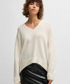 Hugo Boss Sweaters and Cardigans-Wool-blend relaxed-ft sweater with V neckline-hugo by hugo boss