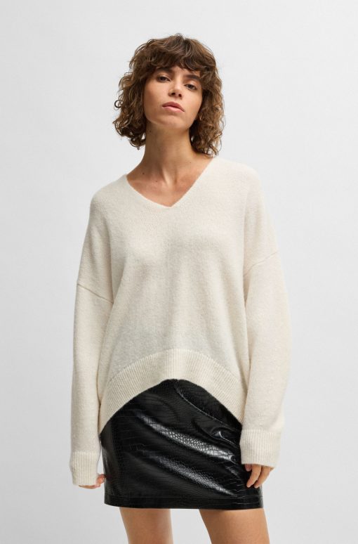 Hugo Boss Sweaters and Cardigans-Wool-blend relaxed-ft sweater with V neckline-hugo by hugo boss