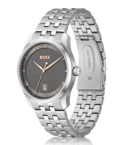 Hugo Boss Watches-Link-bracelet watch with gray patterned dial-boss store 2