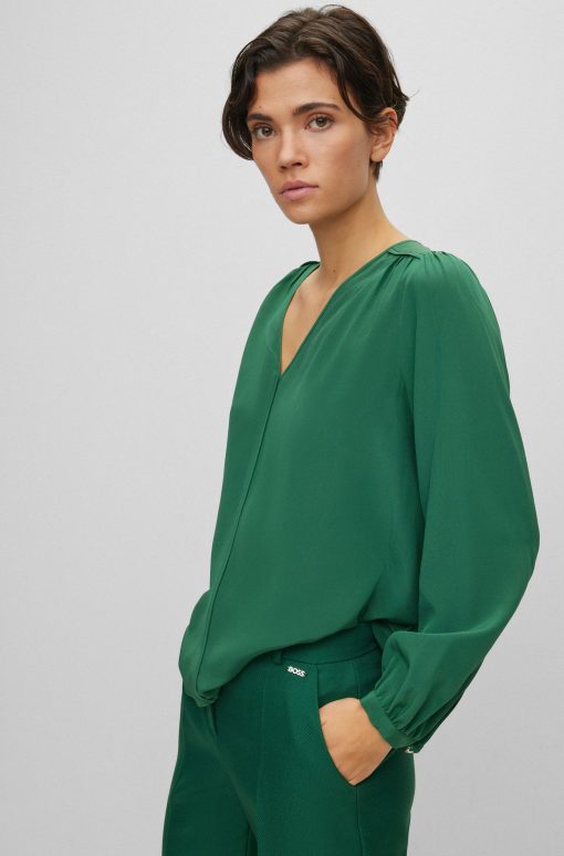 Hugo Boss Blouses-V-neck regular-fit blouse in washed silk-hugoboss