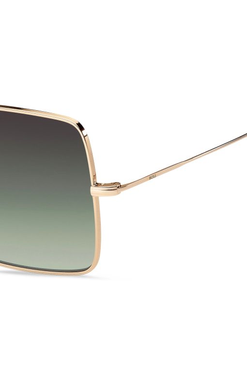 Hugo Boss Eyewear-Gold-tone sunglasses with green end-tips-hugo boss store near me - Image 2