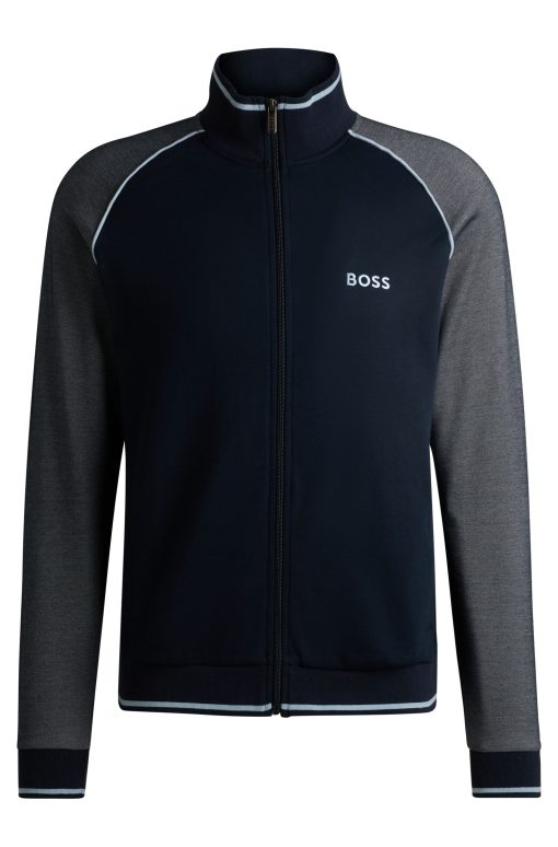 Hugo Boss Sweatshirts and Jogging Pants-Cotton zip-up jacket with contrast piping-boss store - Image 2