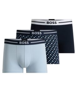 Hugo Boss Underwear-Three-pack of stretch-cotton plain and monogrammed trunks-boss hugo