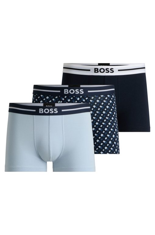 Hugo Boss Underwear-Three-pack of stretch-cotton plain and monogrammed trunks-boss hugo