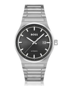 Hugo Boss Watches-Link-bracelet automatic watch with groove-textured dial-hugo boss near me